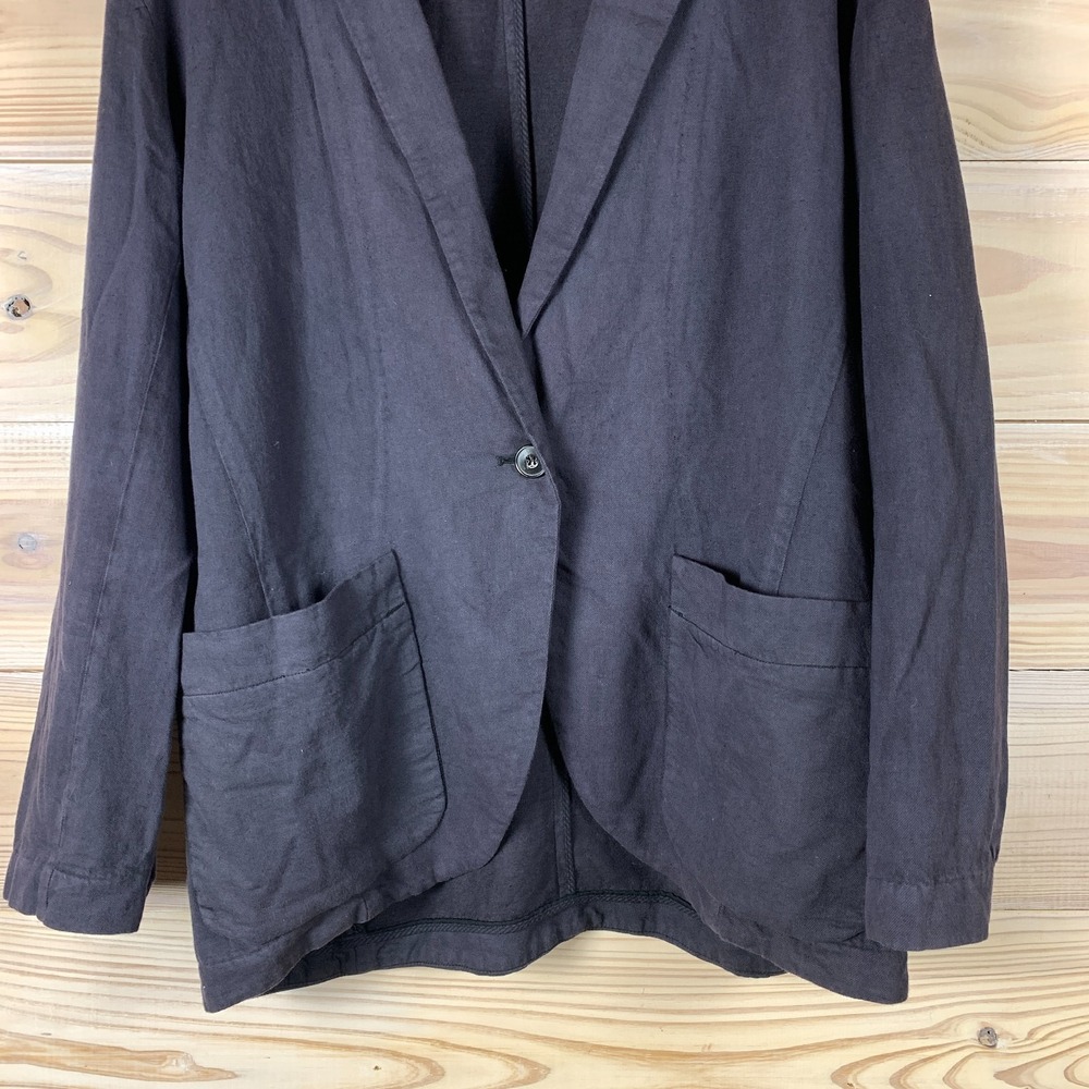 Free People Boyfriend Blazer Large Blue Oversized Linen Jacket Slouchy Prep - Picture 6 of 9